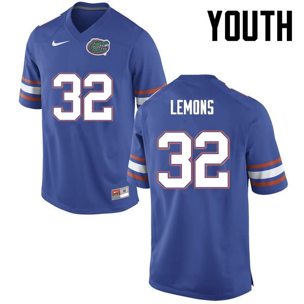 Youth NCAA Florida Gators Adarius Lemons #32 Stitched Authentic Nike Blue College Football Jersey MDW7365GR